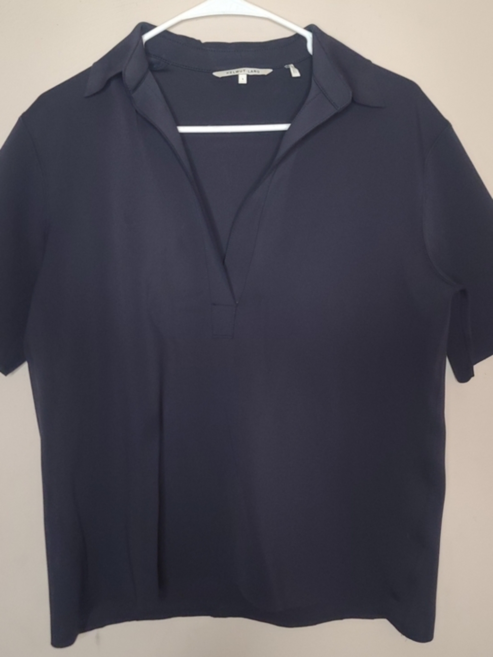 Helmut Lang Short Sleeved Collar Neoprene Scuba Knit Polo Shirt Sz L Deep Navy